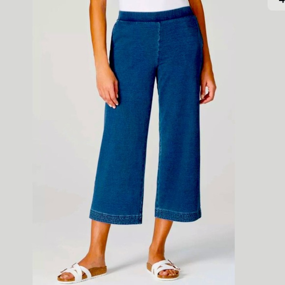 Pure Jill Indigo Jean Crop Pants J Jill Pull-On Casual Wide Leg Capri PL NWT